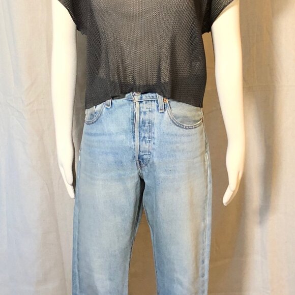 Pleats Please Issey Miyake Charcoal Gray Mesh Short Sleeved Top O/S - Picture 2 of 9